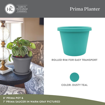 The HC Companies 10 Inch Prima Round Planter Pots with Drainage Holes and Rolled Rim, Lightweight UV-Resistant Plastic Indoor & Outdoor Planters, 2-Pack Flower Pots for Garden & Home Decor, Dusty Teal