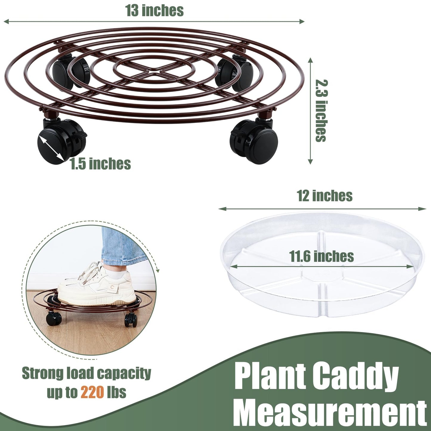 KvyusFlourish 6 Packs Large Metal Plant Caddy with Wheels 13" Rolling Plant Stands Heavy-duty Wrought Iron Plant Roller Base Pot Movers Plant Saucer on Wheels Bronze