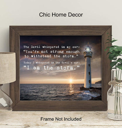 The Devil Whispered I Am The Storm - Lighthouse Wall Decor - Motivational Wall Art - Office Decor - Encouragement Gifts - Encouraging Decoration - Entrepreneur Gifts - Inspirational Quotes