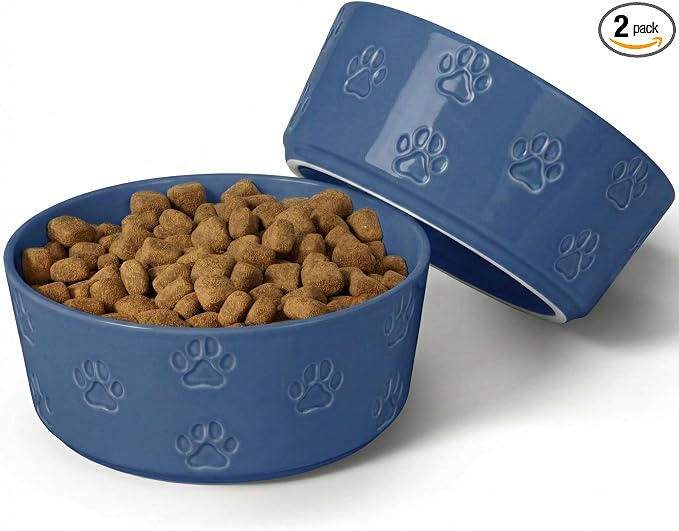 Ceramic Dog Bowl Set of 2 with Anti-Skid Base - 5.5" Wide x 2" Tall Ceramic Dog Bowls for Small Dogs - 2 Cup Capacity Food and Water Bowls for Dogs - Rubber Bottom Pet Bowl Set of 2 for Small Pets