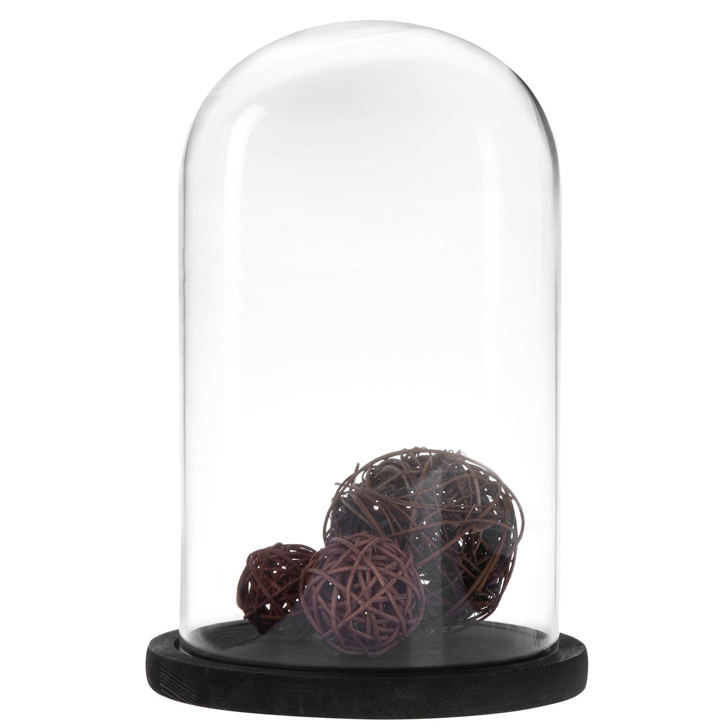 MyGift The Bell Jar Glass Cloche with Black Wood Base, 10 Inch Tall Clear Decorative Glass Dome Display for Plants, Curios, Keepsakes, Heirlooms