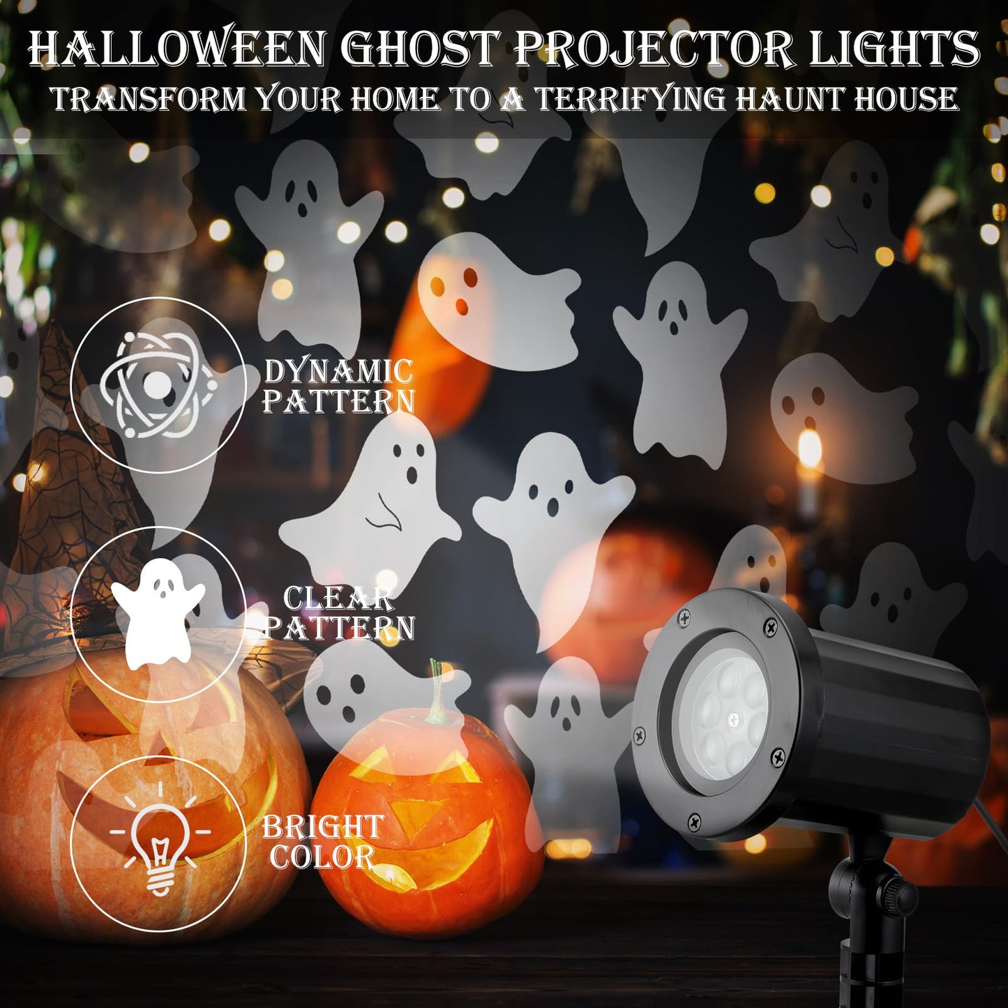 Glooglitter Halloween Projector Lights Outdoor Ghost Rotating Projector Yard Stake Lights Halloween Ghost Projector for Home Theater, Ceiling, Room, Patio, Garden, Halloween, Bedroom Decor