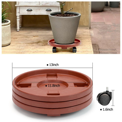 CINDALOG 3 Pack 13 inch Plant Caddy with Wheels Rolling Plant Stands Round Plant Stand Dolly for Outdoor Indoor Heavy Planter, Load Capacity 180 lbs