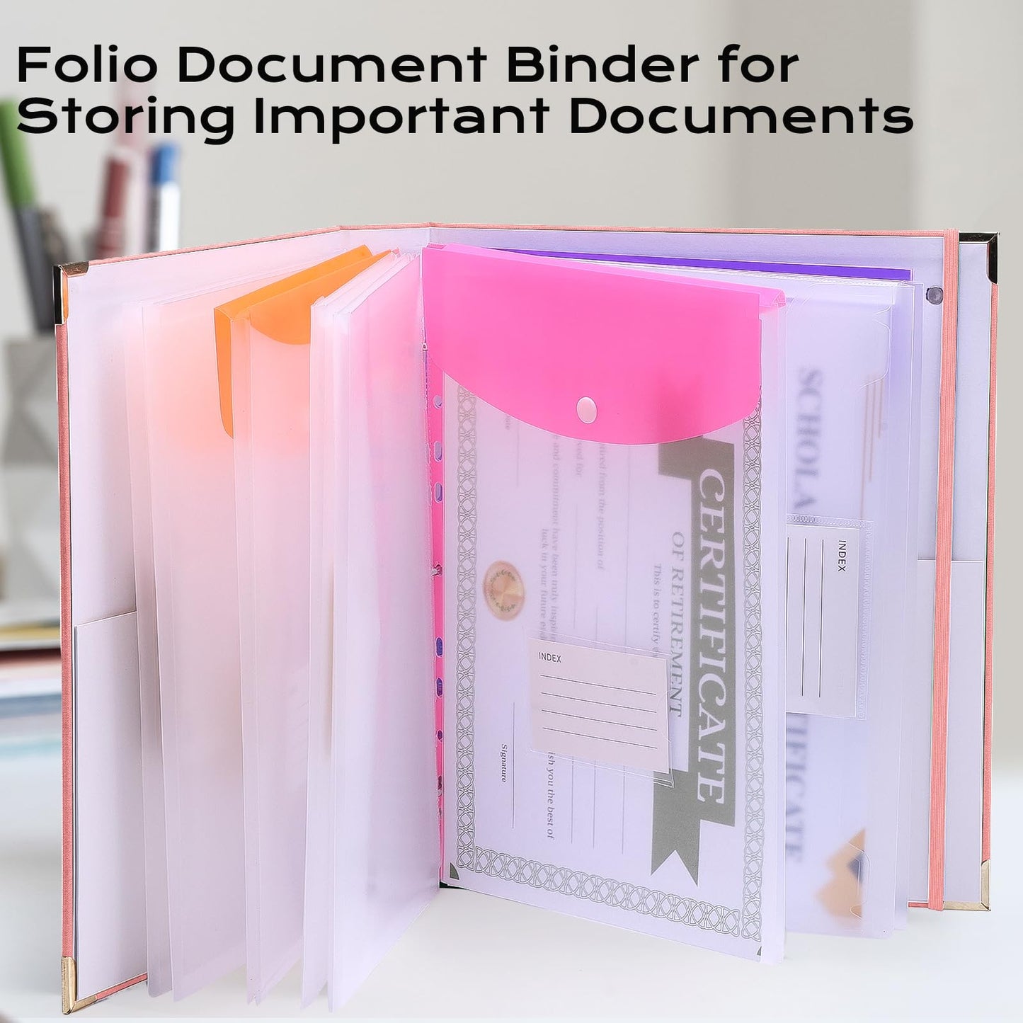 XKDOUS Aesthetic Document Organizer 3 Ring Emergency Binder Linen Folio Folders with 9 Pockets Expanding File Storage Holder for Important Papers, Letters, Passports, Photos