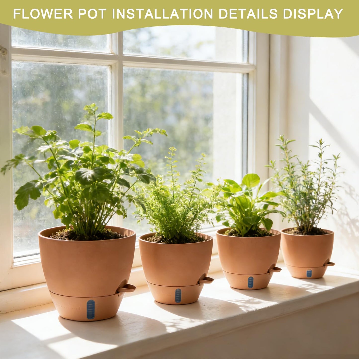 YUNLINGAA 4 Pack Plant Pots,12/10/9/8/ Inch Self Watering Pots for Indoor/Outdoor Plants Deep Reservoir,Nursery Planting Pot for Indoor Out Door Plants (Terracotta,12/10/9/8/ Inch)