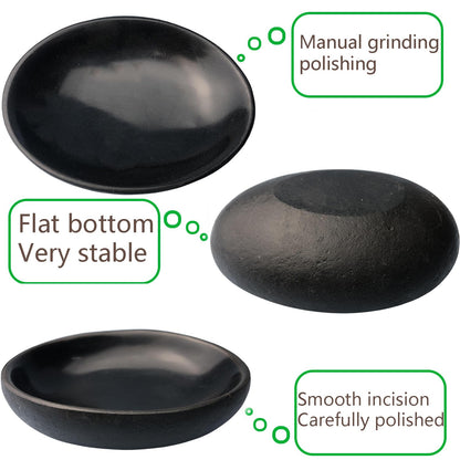 XIOFU Handmade Decorative Bowl - Natural River Stone Pebble Artisan Crafted Serving Dish | 4-6 Inch Unique Decorative Tray for Home Centerpiece, Jewelry Holder (black)