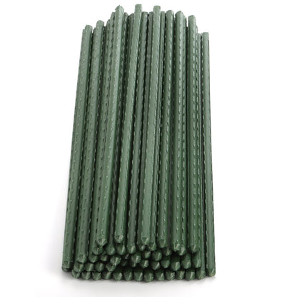 Frcctre 50 Pack 16 Inches Garden Stakes with 25 Connectors, Connectable Plant Support Stakes Plastic Coated Metal Tomato Sticks Plant Climbing Support for Tomatoes, Cucumber, Beans, Potted Plants