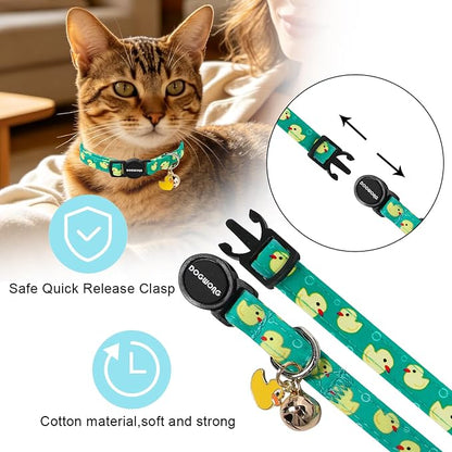 2 Pack Summer Duck Kitten Collar Breakaway with Bell, Adjustable Fish Cat Cotton Collar for Girl Boy Cat and Small Pet，Adjustable Kitten Collar 7-12 Inch