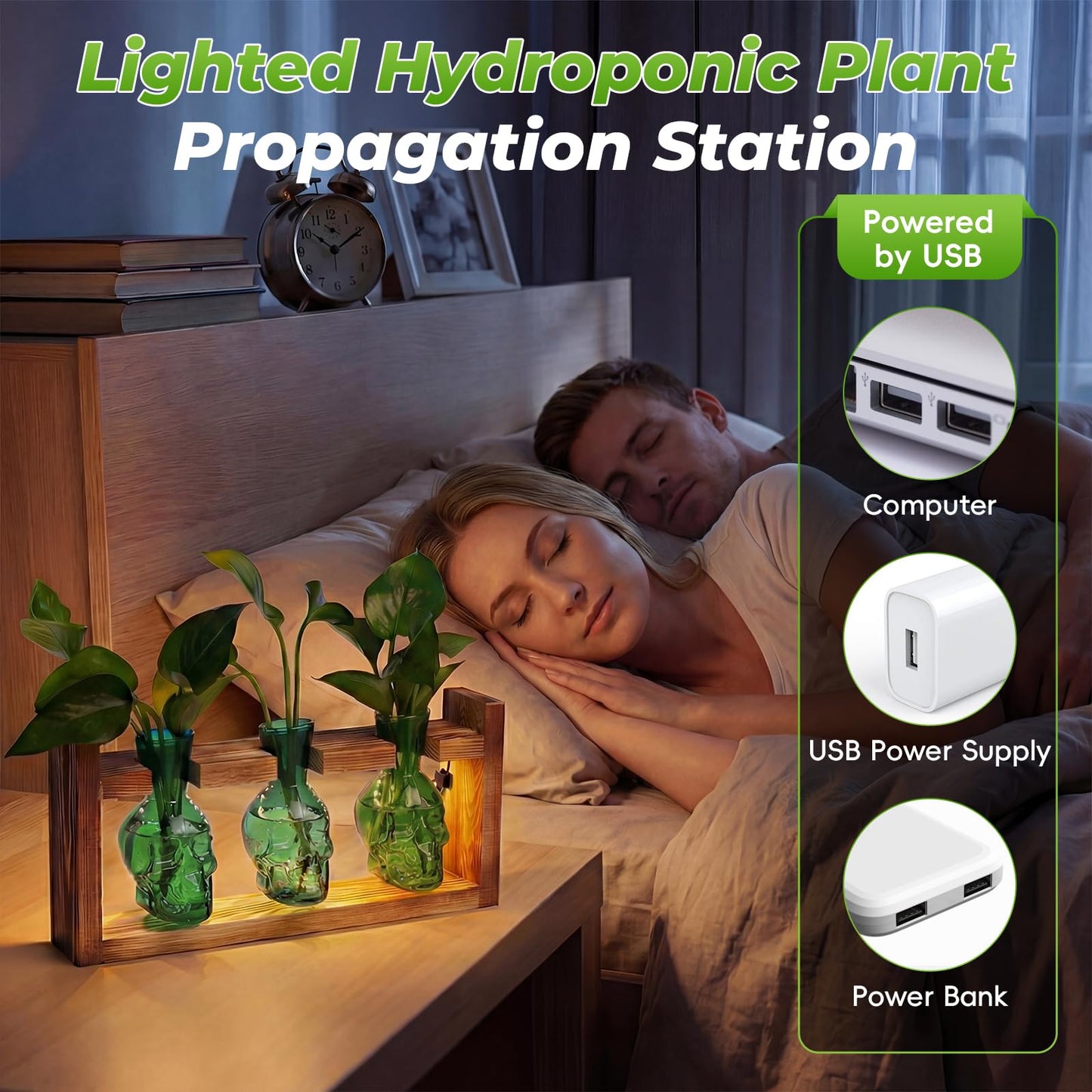 Skull Plant Propagation Station with LED Lights - Halloween Decor Skull Planter, Hydroponics Pot for Office, Unique Gifts for Women & Plant Lovers(Grey)