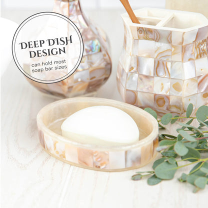 Milano Soap Dish for Bathroom - Decorative Dry Bar Holder Finished in Beautiful Mother of Pearl - Durable Resin Design - Best Dishes for Sink/Bath/Shower/Bathtub Decor