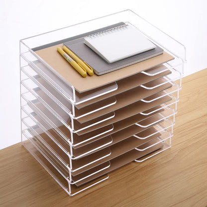 SANRUI 2-Tier Acrylic Paper Tray Organizer, Clear Stackable File Organizer for Desk, Paper Sorter Desk Organizer for Home Office Supplies