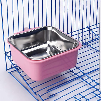 Luck Dawn Crate Dog Bowl, Stainless Steel Removable Hanging Food Water Bowl Crate Coop Cup,Pet Cage Bowls with Bolt Holder for Dog, Puppy, Cat, Rabbit, Bird,Small Animals (Large (Pack of 2))
