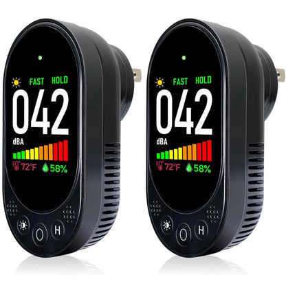 VETOUCH Plug-in Noise Meter Digital Sound Level, 3 in 1 Decibel Meter with Temp Humidity, 30-130dB Portable SPL, AC Powered, Data Hold, Max Min, Fast/Slow, 1.83" LCD, Meter for Home RV