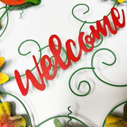 Metal Fall Pumpkin Welcome Wreaths Autumn Harvest Wreath Front Door Porch Outdoors Decorations, Autumn Halloween Thanksgiving Decorative Pumpkins Wall Decor