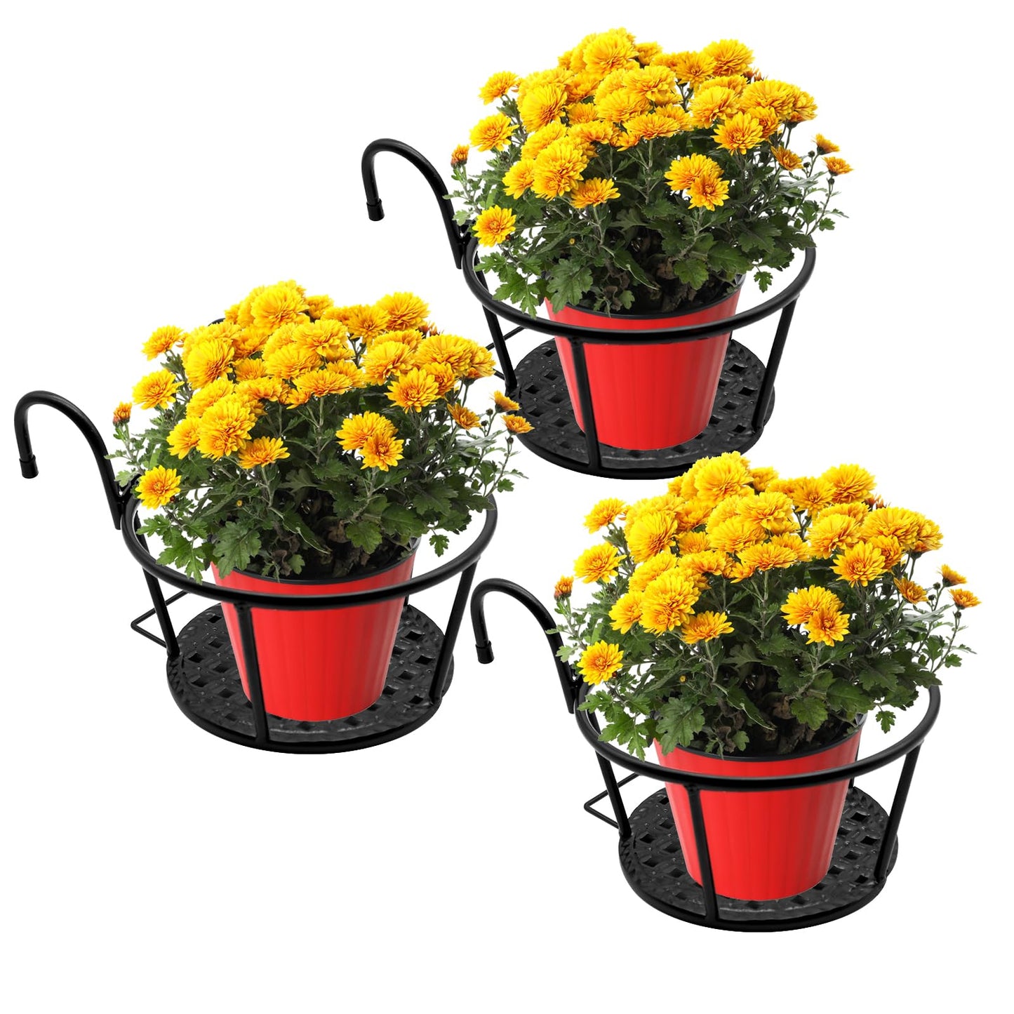 NILICAN Iron Hanging Basket Flower Pot Support Home Outdoor Balcony Plant Hanging Basket Flower Pot Support Fence Planting Garden Plant Iron Product Package 3 Pieces (Black)