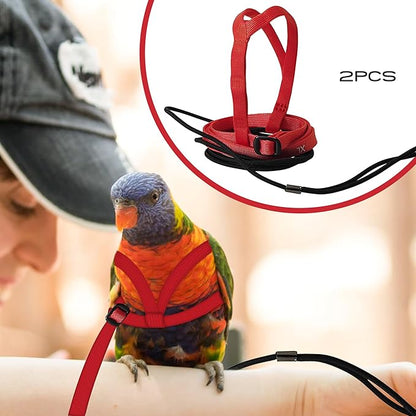 2 pcs Pet Parrot Bird Harness and Leash, Adjustable Training Design Anti-Bite, Outdoor Flying Training Rope Kit for Bird Parrots Fits Birds Chest Between46-76cm /18.11-29.92inch - XL (red)