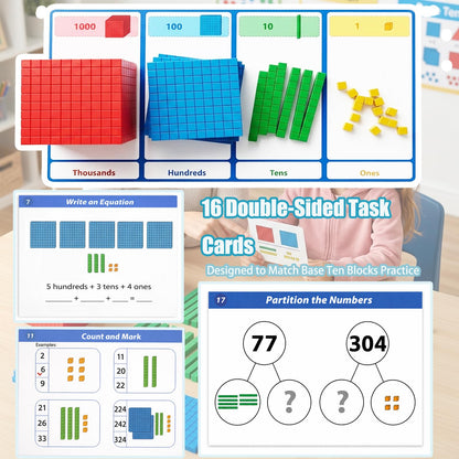 153 pcs Base Ten Blocks Math Manipulatives, Counting Cubes Set for Kids, Place Value Blocks for Kindergarten 1st Grade Classroom Homeschool Learning Kit