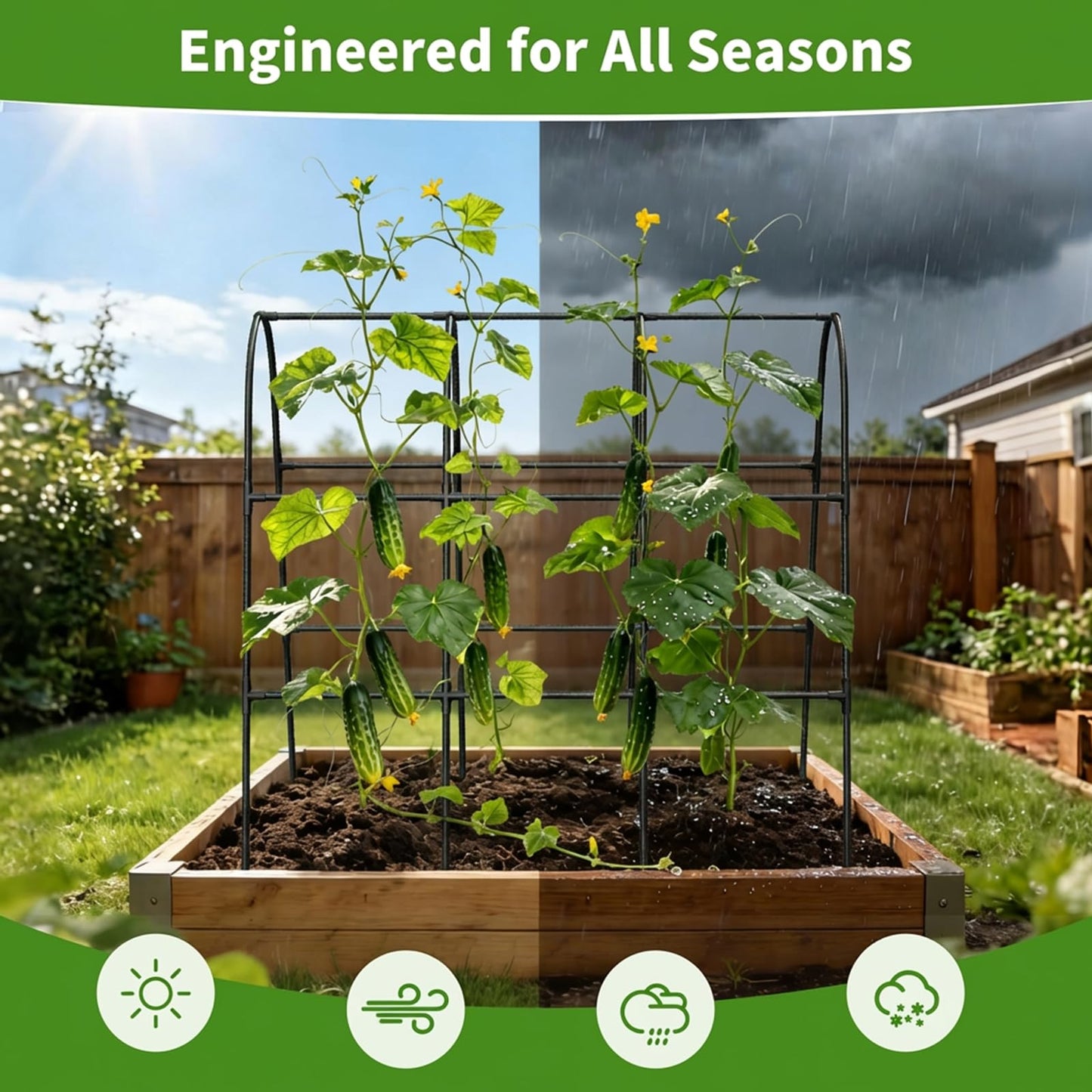 MQHUAYU Cucumber Trellis for Raised Bed,U-Shape Garden Trellis for Climbing Plants Outdoor, Metal Arch Vegetables Trellis, Plant Support for Vine (Black, 47.2" Lx21.6 WX47.2 H-Medium)