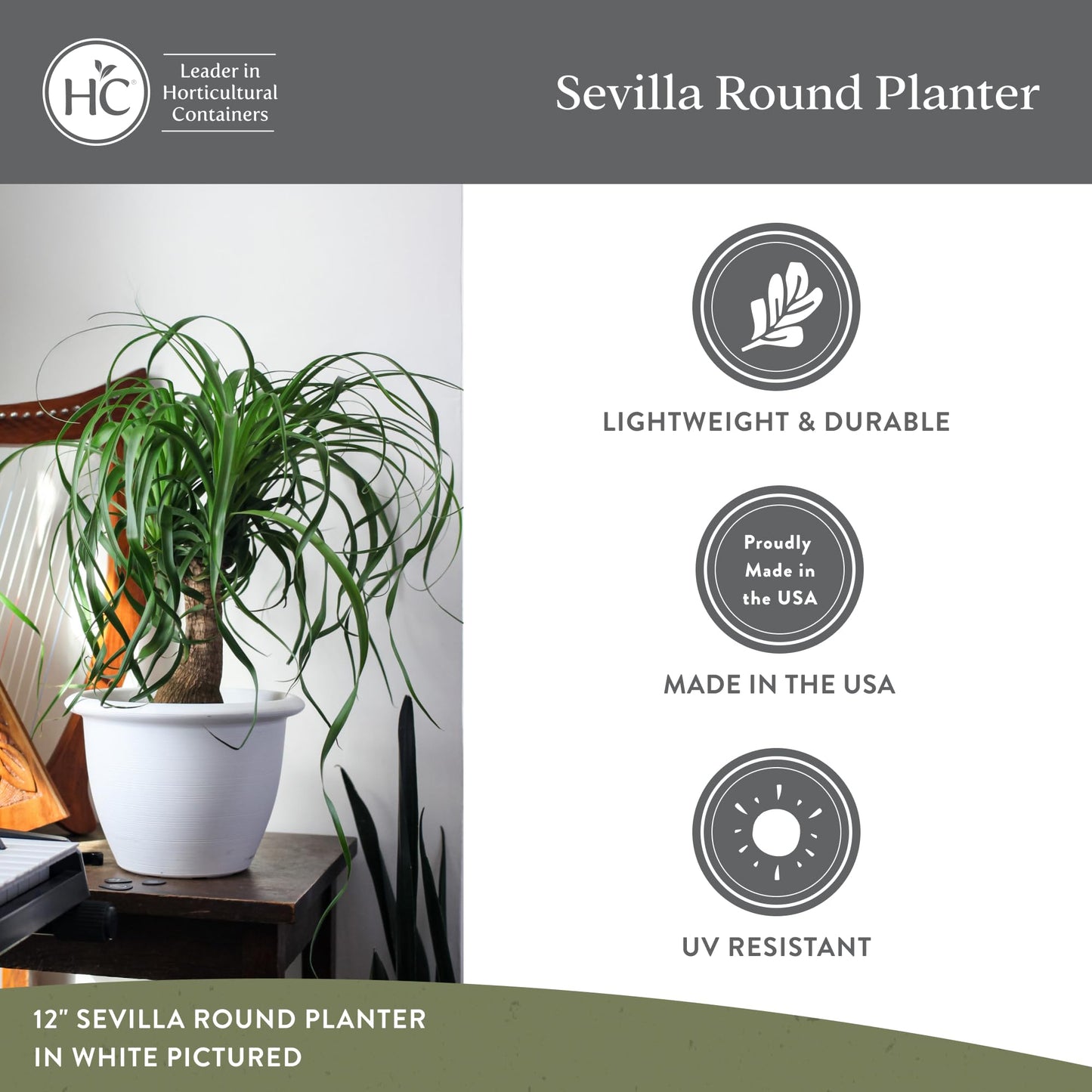 The HC Companies Sevilla Flower Planters - Durable Outdoor & Indoor Planter - Round Lightweight Self Watering Plant Pots for Herbs & More (14" Black, Pack of 1)