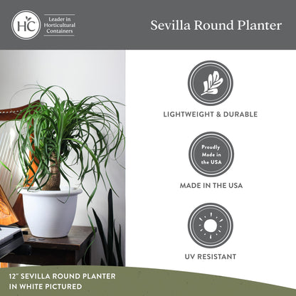 The HC Companies Sevilla Flower Planters - Durable Outdoor & Indoor Planter - Round Lightweight Self Watering Plant Pots for Herbs & More (14" Black, Pack of 1)