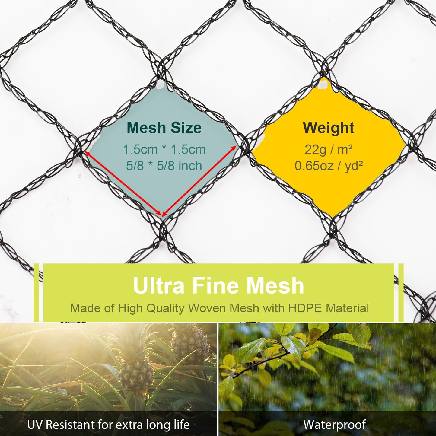 Bird Netting for Garden - 13 x 40 FT Heavy Duty Anti Bird Netting Mesh with Ties and Landscape Staples for Vegetable, Fruit Trees & Other Plants, Lasting Against Birds Deer Squirrels and Poultry