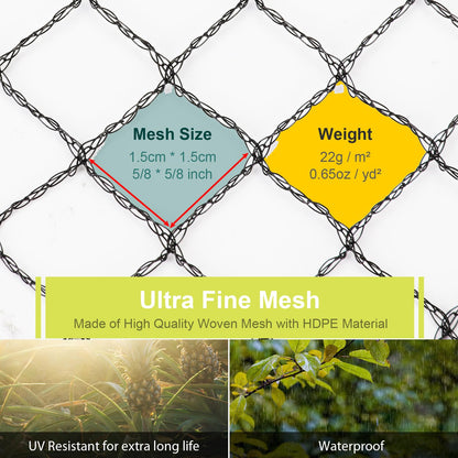 Bird Netting for Garden - 13 x 40 FT Heavy Duty Anti Bird Netting Mesh with Ties and Landscape Staples for Vegetable, Fruit Trees & Other Plants, Lasting Against Birds Deer Squirrels and Poultry