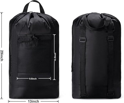 Aegero Backpack Laundry Bag,Large Travel Laundry Bags with Shoulder Straps and Mesh Pockets,Laundry Backpack with Drawstring Closure for College,Trave,Dorm, Apartment,Laundromat (Black)