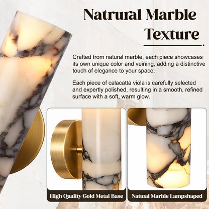 KAKINOTE Marble Wall Sconce,Calacatta Viola Alabaster Wall Sconce 9.5”Modern Natural Stone Wall Lamp for Bedroom,Bathroom Vanity,Hallway & Bedside,Hardwired G9 Base,Up and Down Lighting Fixtures