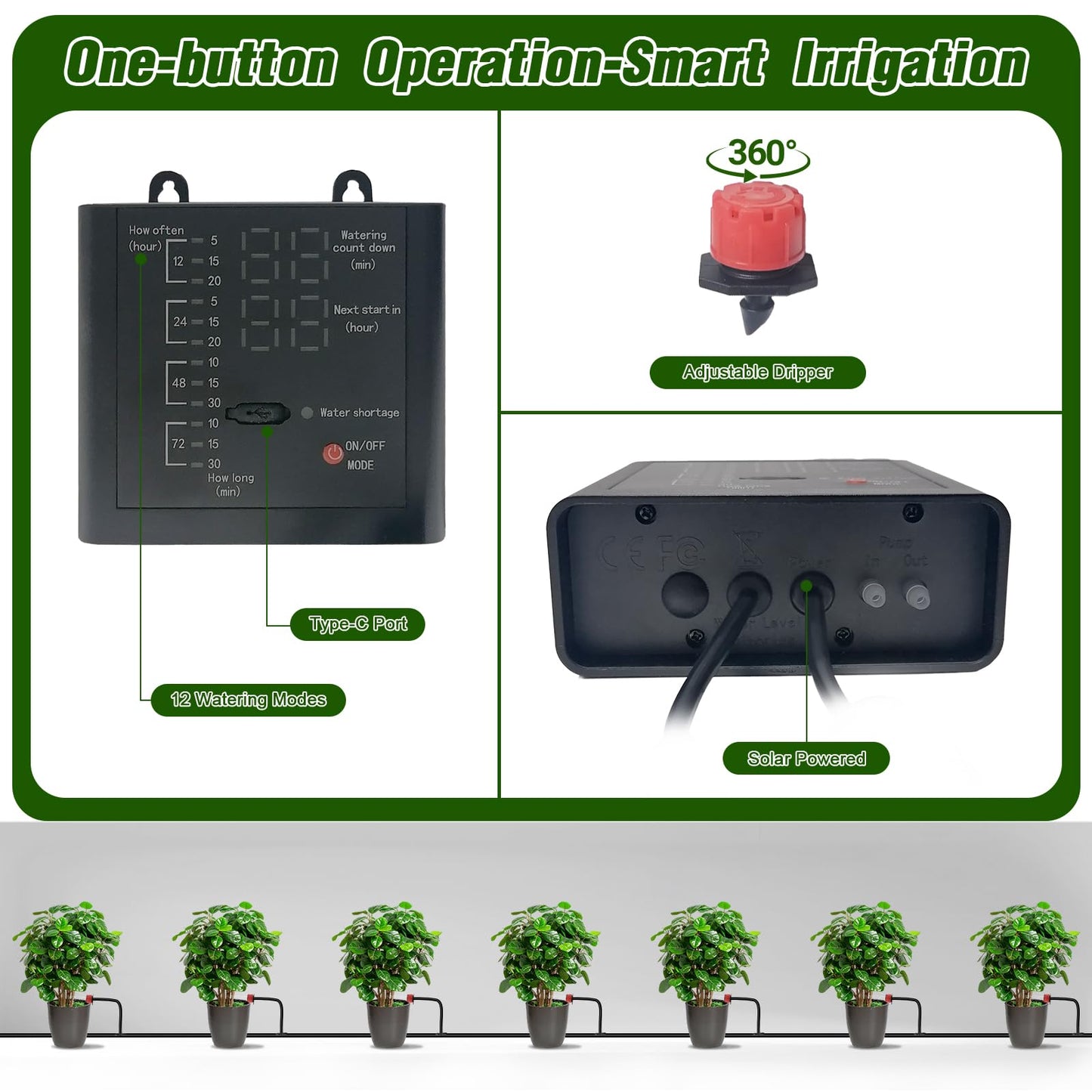 Solar Drip Irrigation System for Garden, Automatic Drip Irrigation Kit with 33FT Tubing, Solar Powered Plant Watering Device for Potted Plants, Vacation, Outdoor No Wiring Needed (10 Pots)