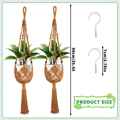Augshy Jute Crochet Macrame Plant Hangers with Hooks, 2 Pack 35 Inch Natural Cotton Boho Indoor Outdoor Brown Planter Hanging Holder for Ceiling Balcony Porch Home Decor
