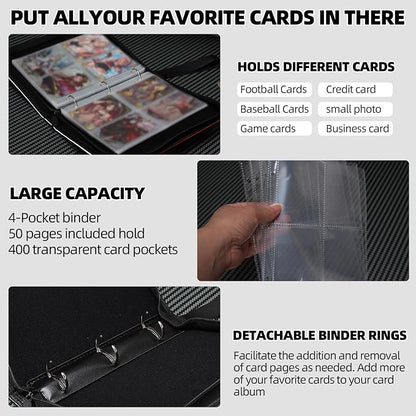 Collectible Trading Card Albums,4 Pocket Card Binder, 400 Double Sided Pocket PU Premium Zip Trading Collection Binderwith 50 Removable Sleeves, Card Folder forTCG, Sports Cards (Light Blue-06)