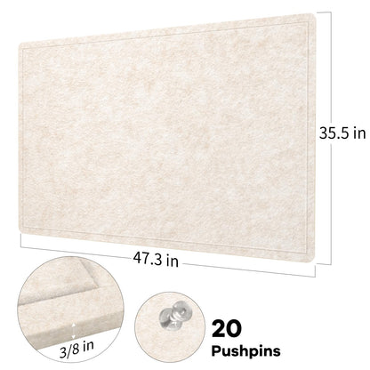 Lightomorrow Large Bulletin Board - 48 x 36 Inches, Decorative Felt Pin Board for Wall - 4' x 3' Foldable Photo Display Board with Self-Adhesive Tape, Includes 20 Push Pins - Oatmeal