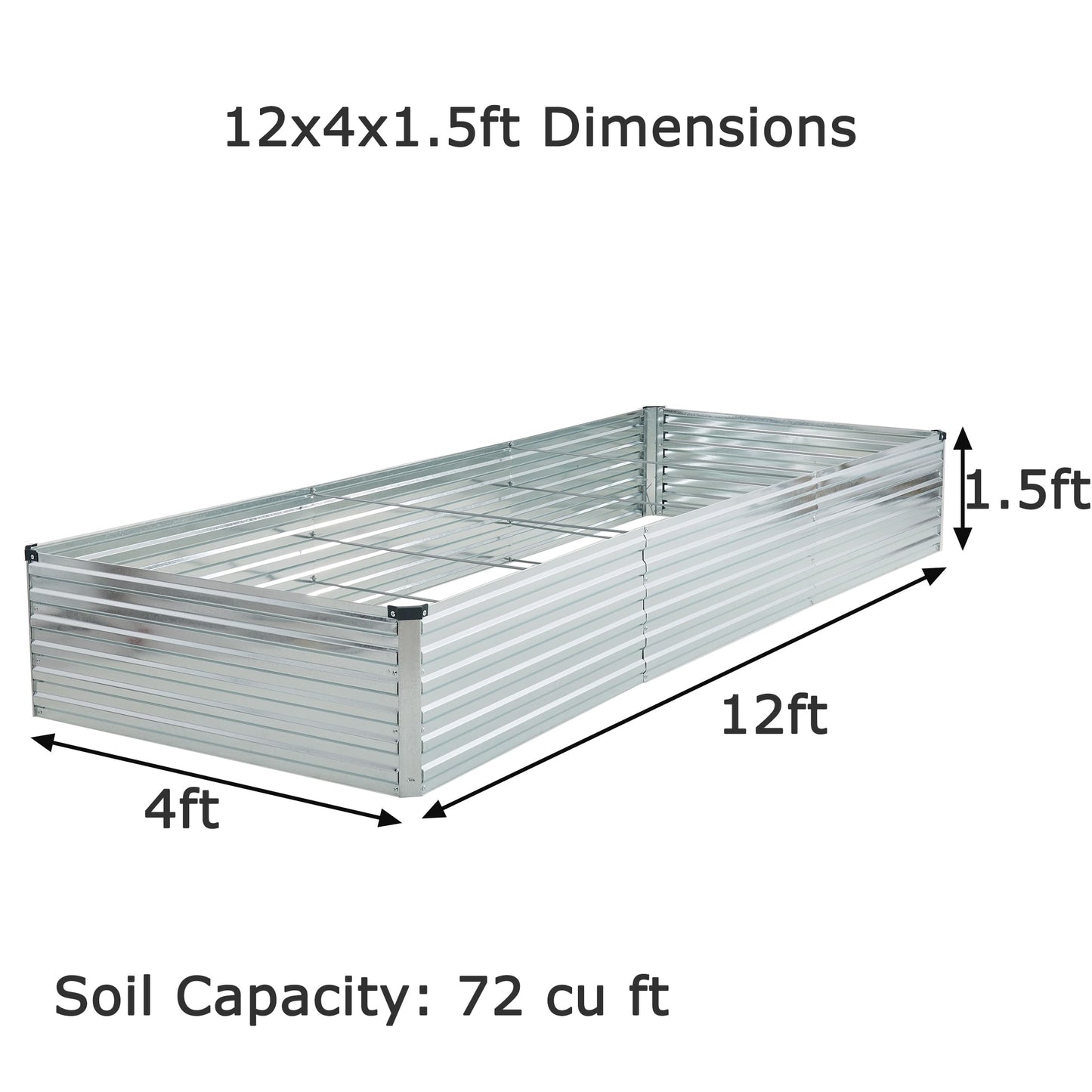 Foxlang 12x4x1.5ft Galvanized Raised Garden Bed,Outdoor Planter Box Metal Patio Kit Planting Bed for Vegetables Flowers Herb,Silver