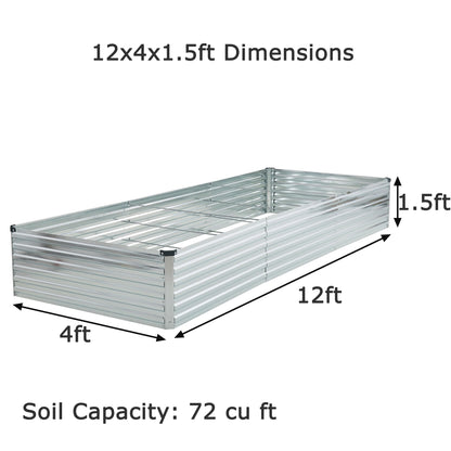 Foxlang 12x4x1.5ft Galvanized Raised Garden Bed,Outdoor Planter Box Metal Patio Kit Planting Bed for Vegetables Flowers Herb,Silver