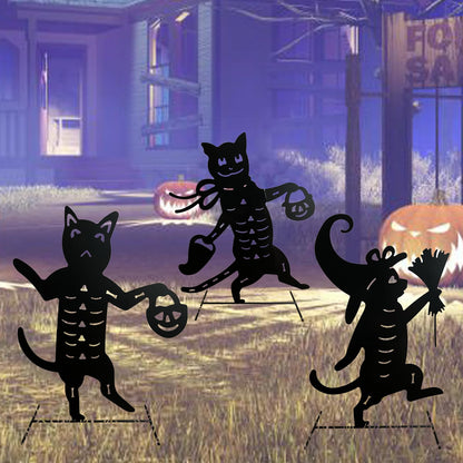 Yhthoha Metal Halloween Black Cat Garden Stakes Decorative, 3 Pack Scary Cat Halloween Yard Stakes Black Cat Silhouette for Home Yard Indoor and Outdoor Halloween Decorations.(Big)