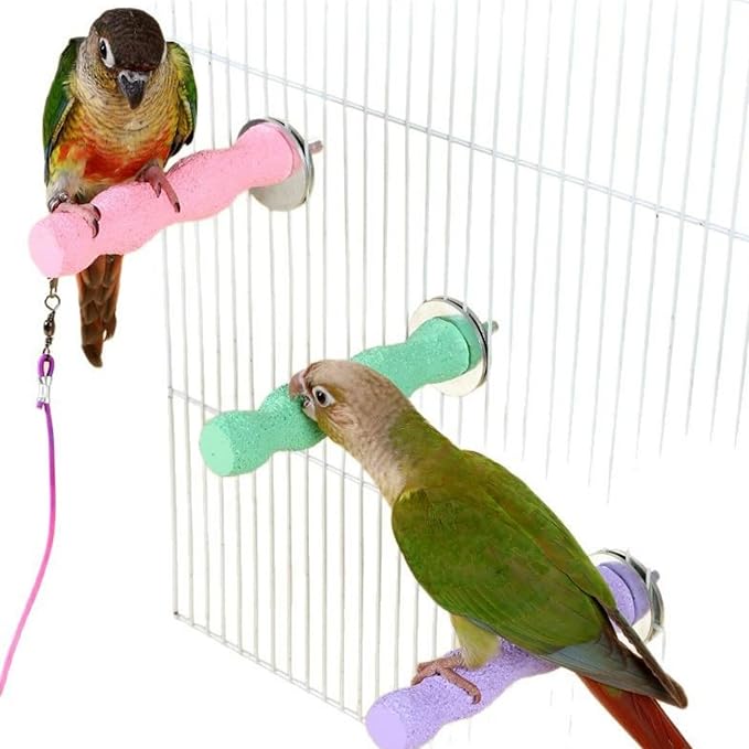 Parrot Perch Stand, Bird Beak Grinding Stone, Anti-Slip Parakeet Nail Trimming Stick Resin Beak Grinder Stone Perches Washable Claw Trimmer Stand for Parrot Cage Accessories (Pink, Large)