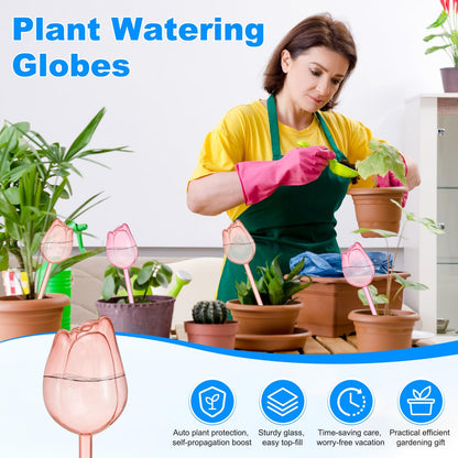 M METERXITY 4-Pack Plant Watering Globes, 9.4 Inch Plastic Self Watering Planter Insert for Indoor/Outdoor Plants, Self Water Devices [Champagne/Pink]
