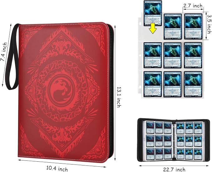9-Pocket Card Binder for MTG,720 Double Sided Pocket PU Trading Collection Binder,Premium Collector Card Album for MTG,TCG,Yugioh,Game Cards(Red)