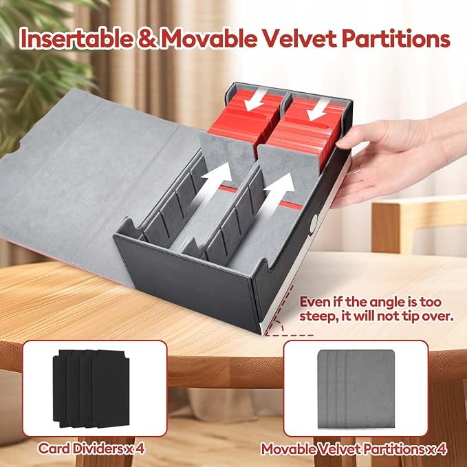 tombert TCG Card Storage Box, 1600+Capacity for MTG, YuGiOh, Sports Cards.Premium Box with 4 Dividers, 4 InsertCards & Strong Magnet Closure (2 Rows -White & Red)
