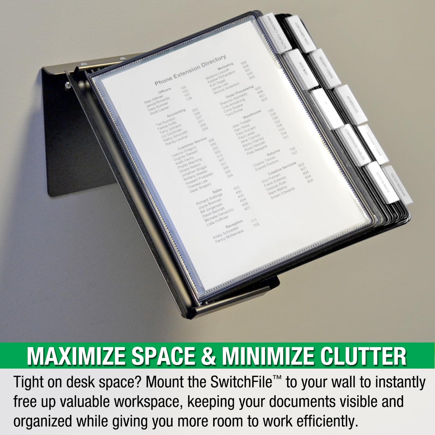 Ultimate Office SwitchFile Reference Organizer Displays Both Landscape or Portrait Documents, Desk or Wall Mount, Featuring, 10 EZ-Load Pockets to Hold 20 Sheets of Paper, Black Pockets