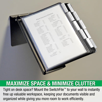 Ultimate Office SwitchFile Reference Organizer Displays Both Landscape or Portrait Documents, Desk or Wall Mount, Featuring, 10 EZ-Load Pockets to Hold 20 Sheets of Paper, Black Pockets