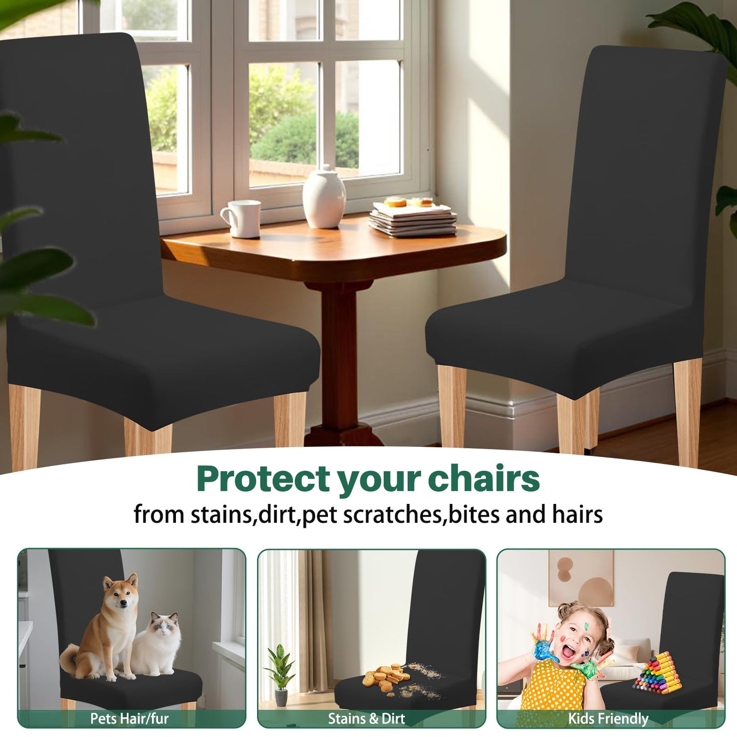 Dioxide High Stretch Chair Covers for Dining Chairs, Washable Dining Chair Covers Set of 4, Soft Dining Chairs Seat Covers, Parsons Chair Slipcover Protectors for Home Hotel Restaurant Banquet