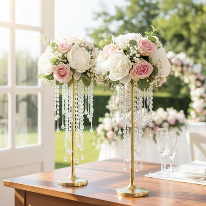 21.7in Tall Gold Vases for Table Centerpieces - 2pcs of Metal Flower Stands with Sparkling Crystal Beads, Elegant Flower Vases for Anniversary Birthday Party Christmas Event Wedding Home Decor
