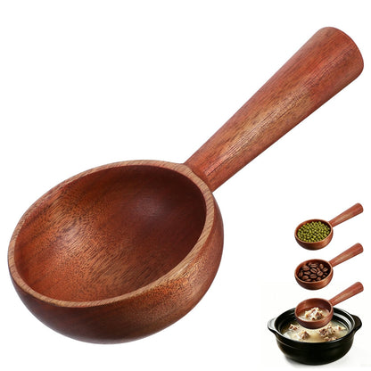 GALUBUBU Wooden Ladle, Large Wooden Scoop, Korean Style Solid Wood Serving Spoon for Bath Salt, Rice, Soup, Flour, Coffee Beans, Deep Jar Scoop for Kitchen, Sauna, Canisters