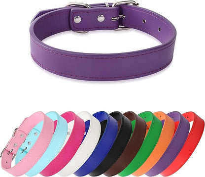 Purple Soft Leather Dog Collar for Small,Medium, Large Dog, Comfortable and Adjustable (Wide: 0.95'' for Dog's Neck: 13''~18'', Purple, L)