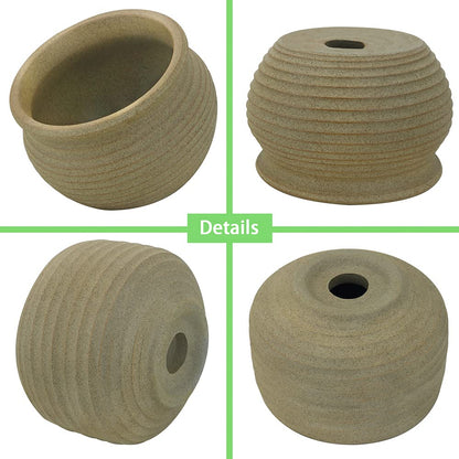 MUZHI Rustic Small Plant Bonsai Pot with Bamboo Tray Set of 4, Unglazed Ceramic Cactus Planter Pot Indoor with Drainage Hole 4Inch 5Inch