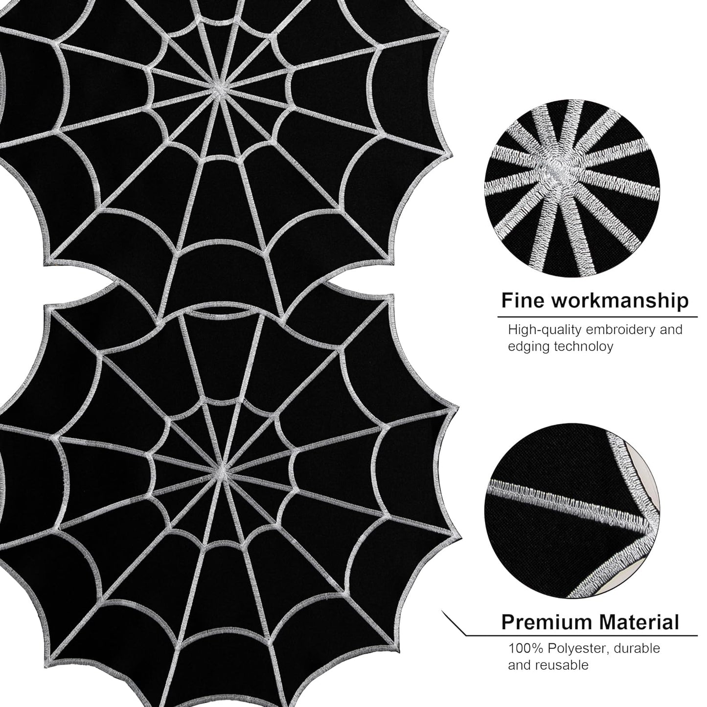 Joyfol Day Halloween Table Runner 14 x 36 Inch, Embroidered Spider Web Table Runners, Black Fireplace Mantel Scarf, Halloween Table Decorations for Parties Gothic Scary Nights