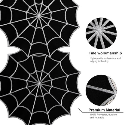 Joyfol Day Halloween Table Runner 14 x 36 Inch, Embroidered Spider Web Table Runners, Black Fireplace Mantel Scarf, Halloween Table Decorations for Parties Gothic Scary Nights