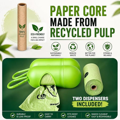 Doggy Poop Bags Biodegradable with Dispenser (1440 Bags) Eco-friendly Dog Waste Pickup Bags Landfill-friendly Refill Rolls Cat Waste Bags (Green, 72 Rolls, Unscented)