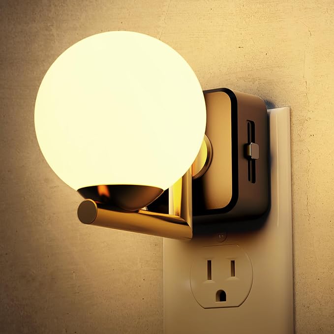L LOHAS LED Night Lights Plug Into Wall, Dusk to Dawn Sensor, Soft White 3000K Nightlight, 0-100LM Adjustable Brightness, Plug in Night Light for Bathroom, Hallway, Bedroom, Stairway